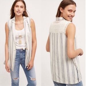 Anthropologie Elevenses linen cotton crochet back vest size large new with tags